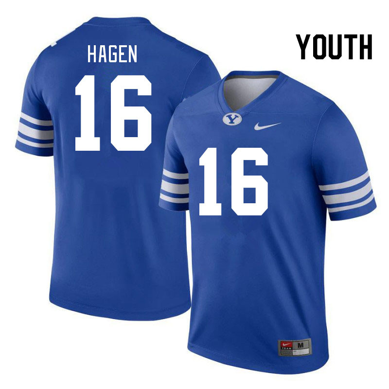 Youth #16 Cole Hagen BYU Cougars College Football Jerseys Stitched-Royal - Click Image to Close
